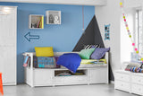 Kids Cabin Bed with storage underneath in Whitewash - Huckleberry Kids Rooms