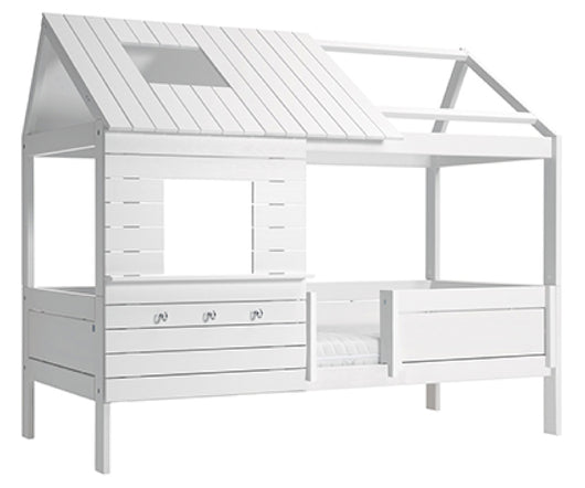 Silversparkle-Low-Kids-Cottage-Bed-with-rooftop-all-in-white-non-toxic-solid-wood-by-Lifetime-Kidsrooms-sold-by-Huckleberry-Kids-Rooms