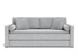 Doris Daybed sofa and twin bed with trundle bed, cushions and mattress in grey with white piping, Huckleberry Kids Rooms