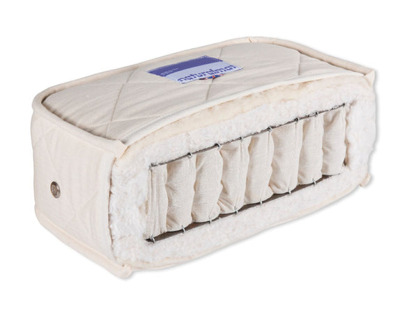 NaturalMat-Teen-Spring-Mattress-cross-section-with-organic-wool-and-cotton-with-Ivory-fabric-sold-by-Huckleberry-Kids-Rooms