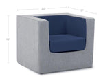 Cubino kids chair in grey and navy with dimensions of 16" x 20" x 17" - Huckleberry Kids Rooms