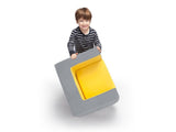 Cubino kids chair in grey and yellow with toddler boy - Huckleberry Kids Rooms